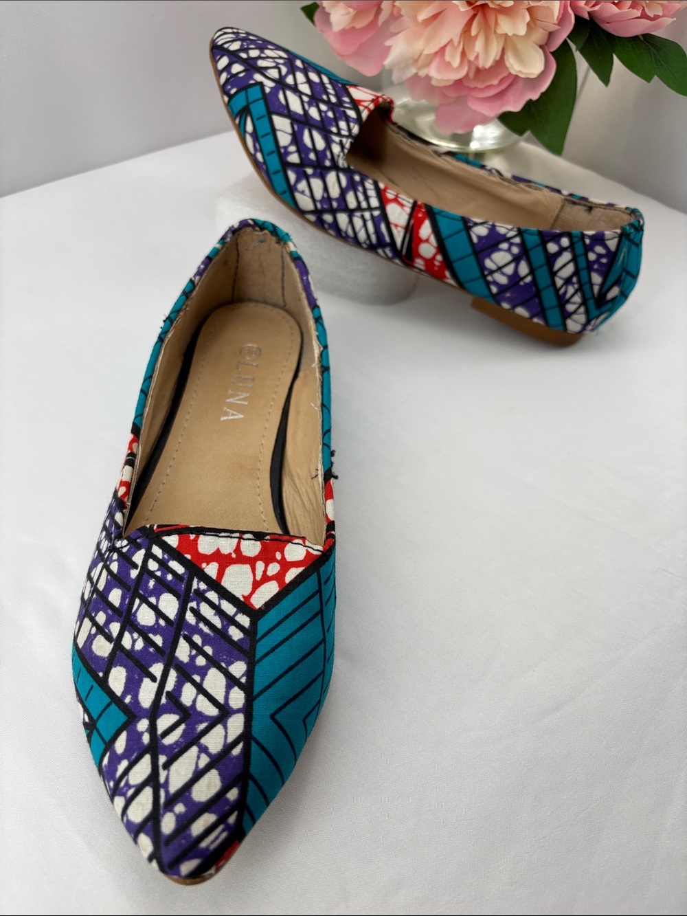 Olivia Women's Teal & Purple‎ Patterned Pointed-Toe Flats #737